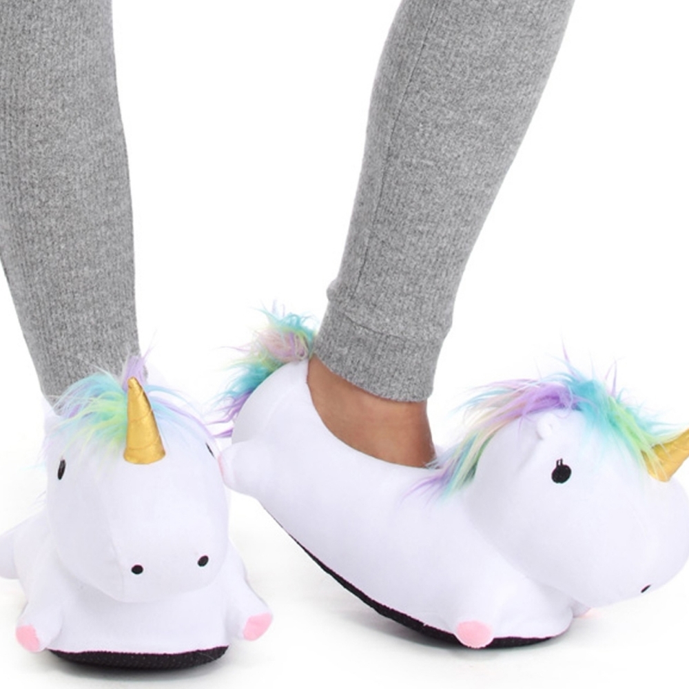 Plush Rainbow Unicorn Slippers